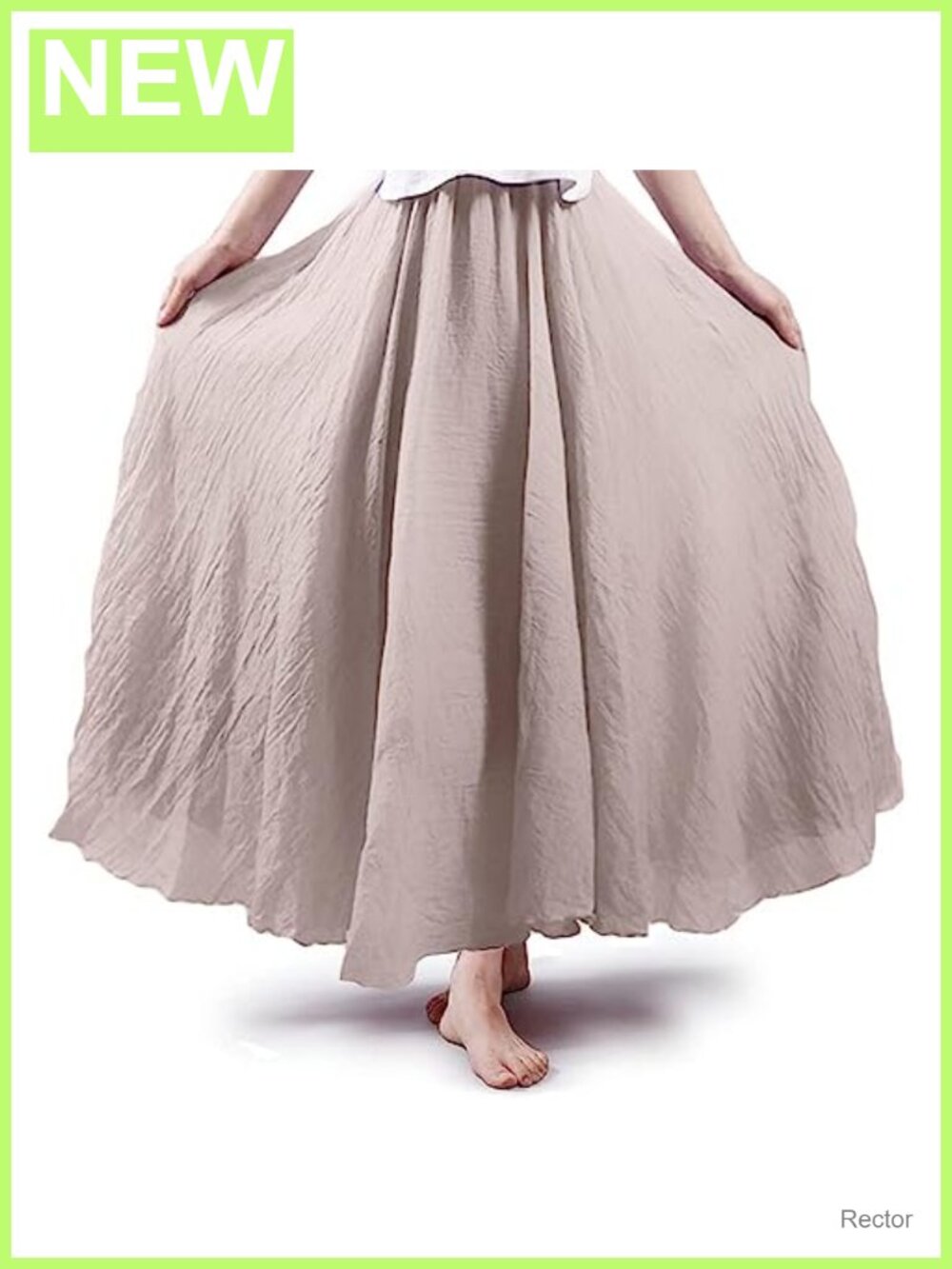 Bohemian Cotton Linen Elastic Waist Pleated A-Line Long Maxi Skirt